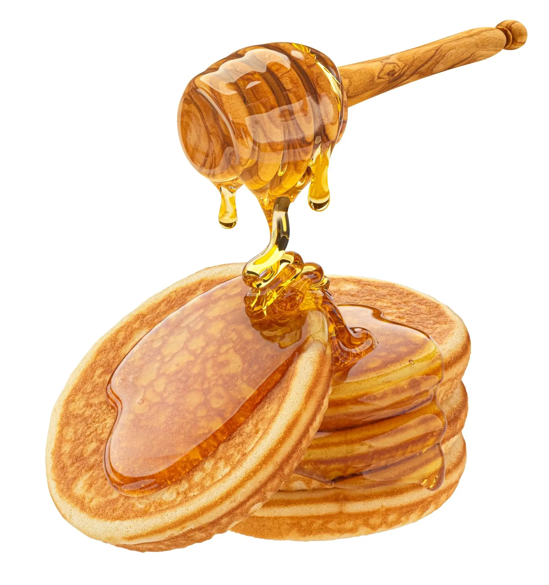 Fluffy pancakes in air fryer served with fresh fruit and syrup