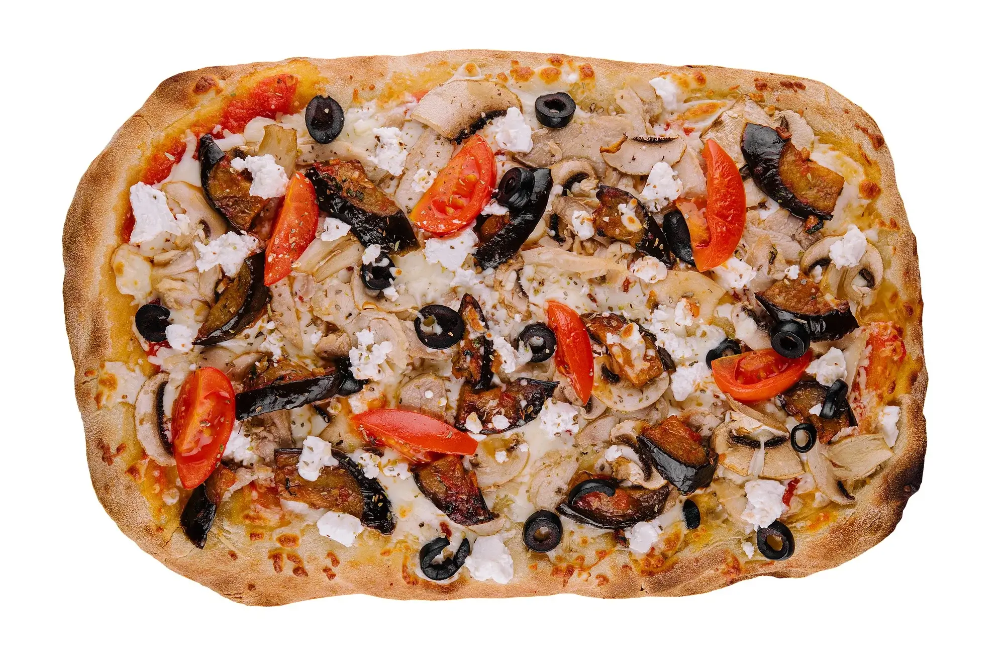 Pizza in air fryer with golden crust and melted cheese on a wooden board
