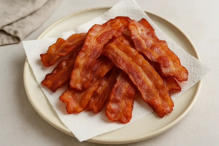 Crispy roasted bacon on a plate