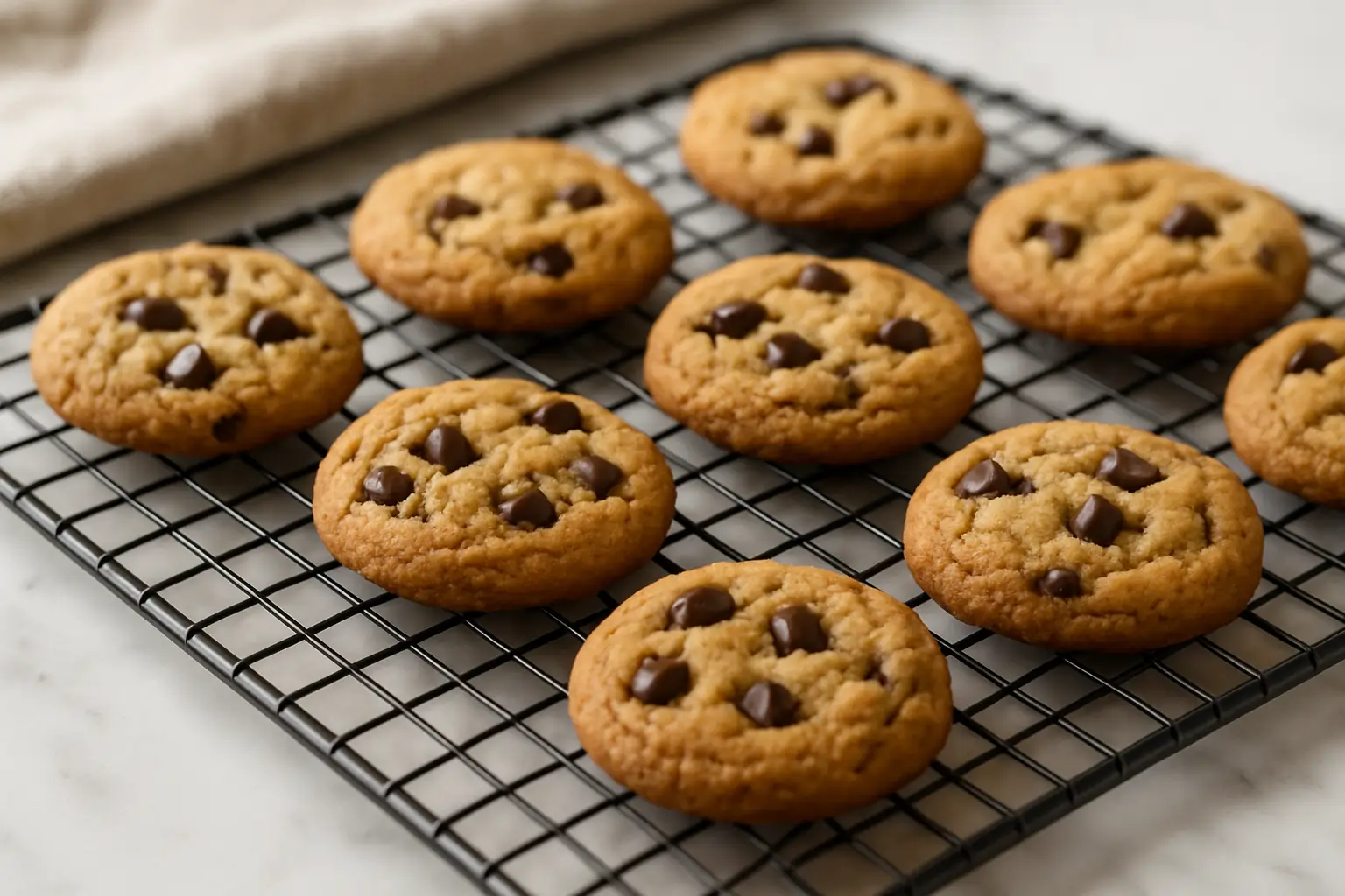 Freshly baked cookies in air fryer on a cooling rack
