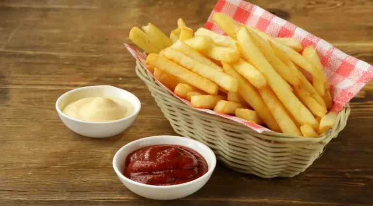 Crispy golden French fries in air fryer on a plate