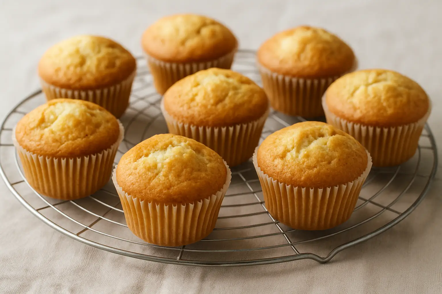 Freshly baked muffins in air fryer on a cooling rack