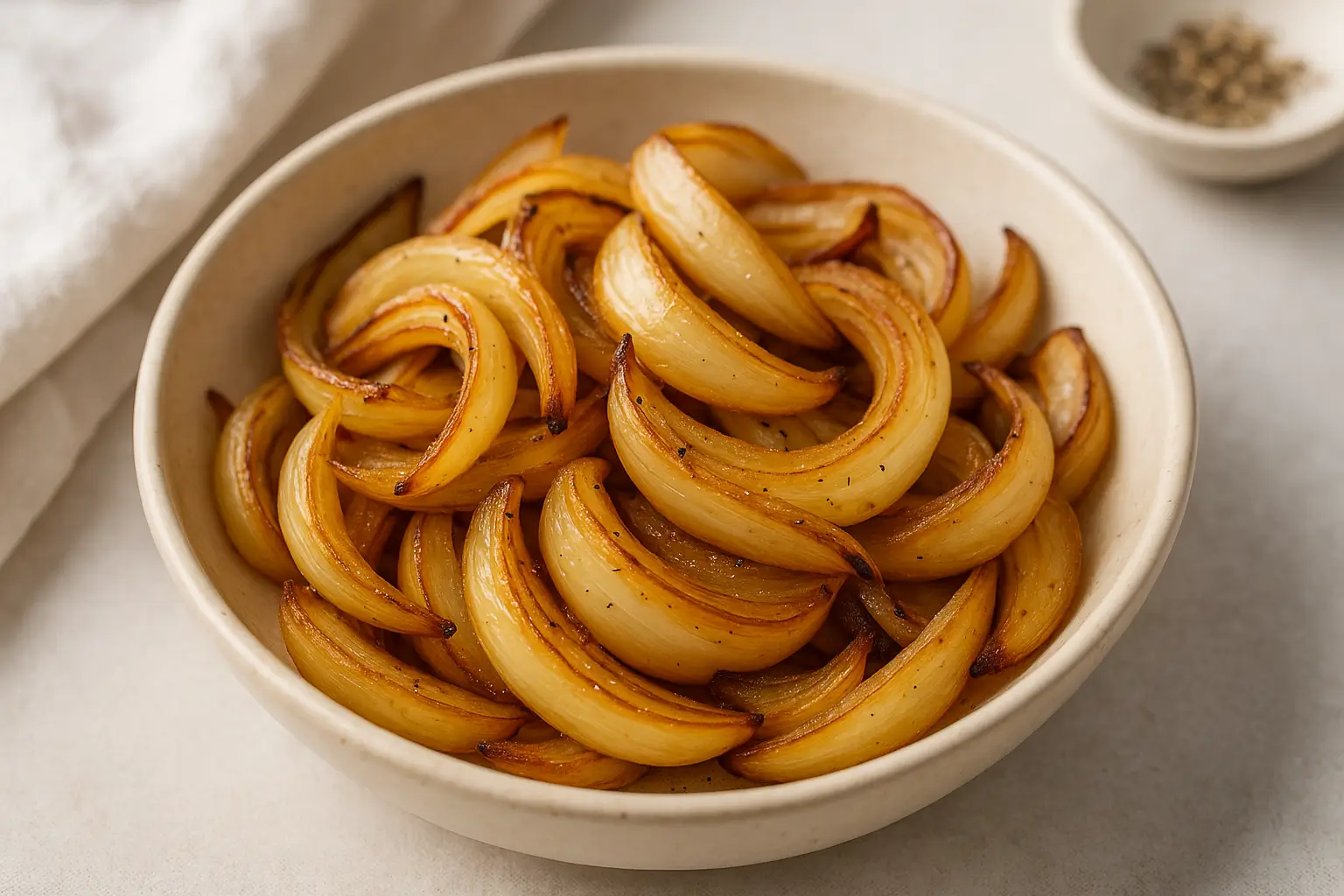Onions in air fryer golden and caramelised