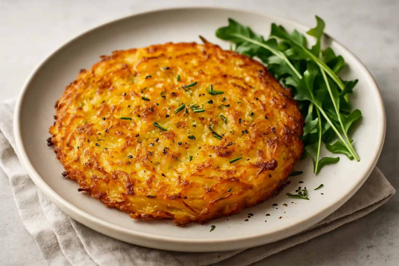 Golden crispy rösti in air fryer served with herbs
