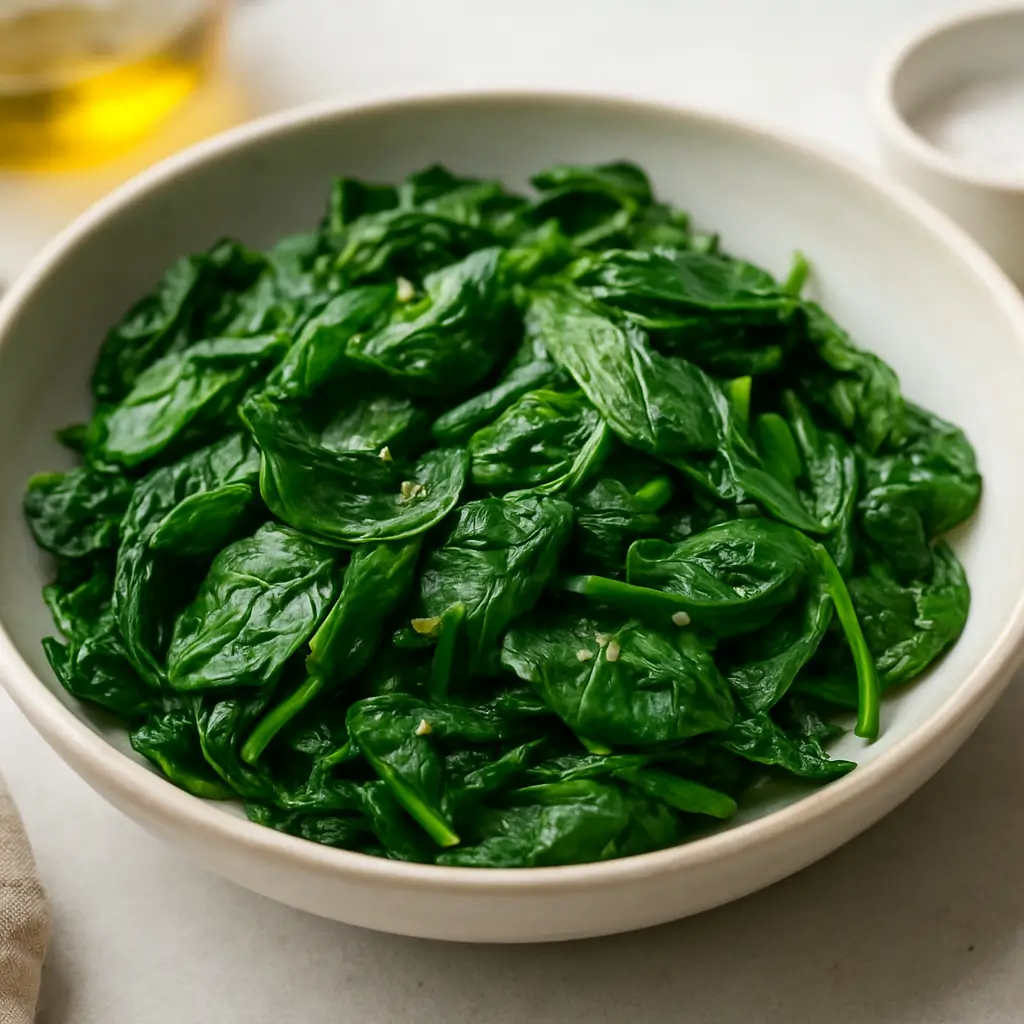 Spinach in air fryer lightly crisped
